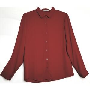 Xuanteng - Women's Burgundy Long Sleeve Career Casual Button Up Blouse Size XXXL
